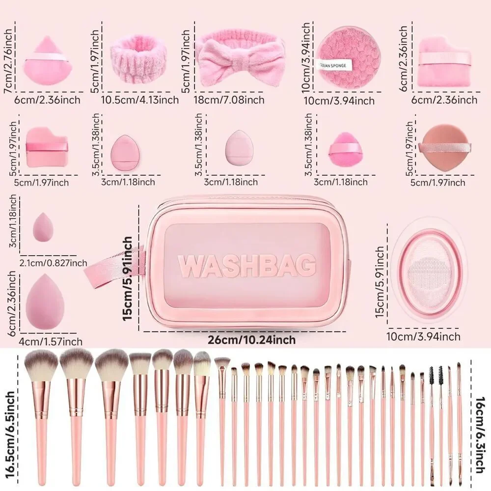 70Pcs Pink Professional Multi-Functional Makeup Brushes & Tools Set Kit